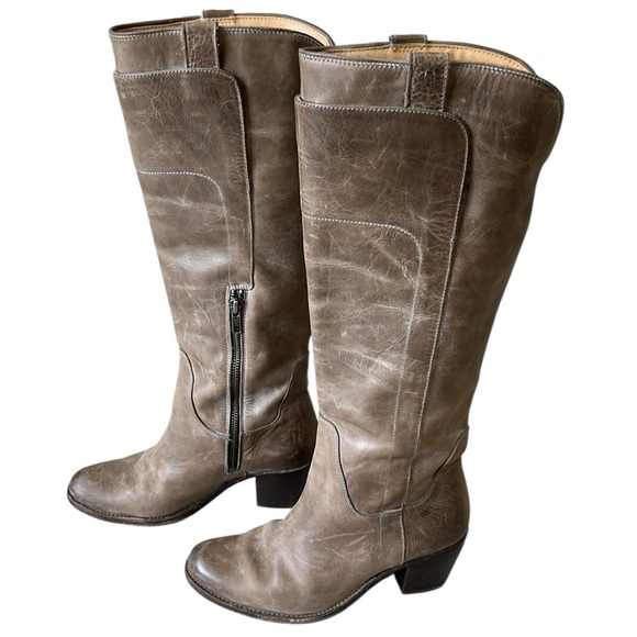 Fyre Tall Leather Jackie Riding Boots Zipper Tan Beige Womens 7.5 Fall Autumn - Picture 9 of 10